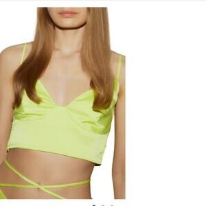 Something New Billie Satin Tie Up Bra Crop Top Lime Neon Green M